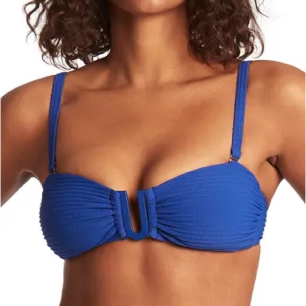 Sea Level U-Bar Blue Bandeau Bikini Swimsuit Top Size 12